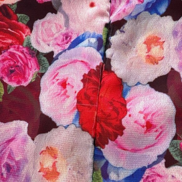 Ieena Mac Duggal Floral Puff Sleeve Tie Slit Romantic Midi Dress Pink Red Size 0 - Picture 12 of 15